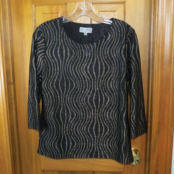 JM Collection Black & Gold 3/4 Sleeve Top Size Petite Medium - Picture 6 of 8